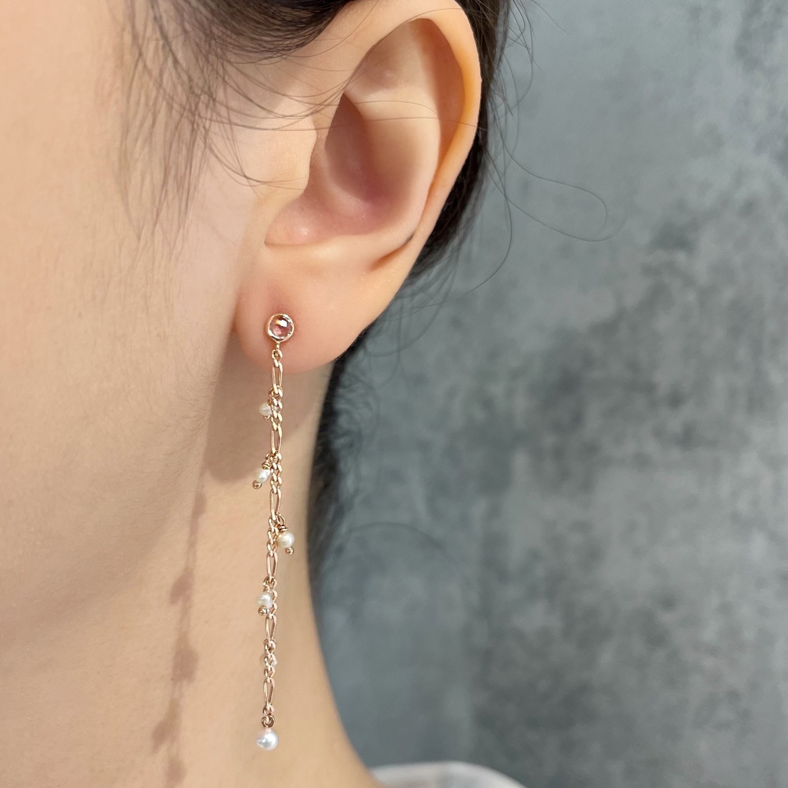 Mermaid小圓粉晶珍珠耳鍊