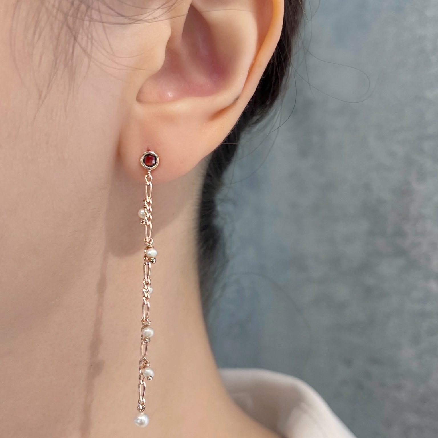 Mermaid小圓石榴珍珠耳鍊