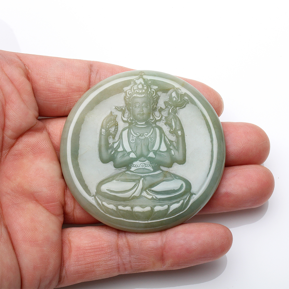 【雅紅珠寶】天然湖水綠翡翠項鍊-觀世咅菩薩-青頸觀音-N0340