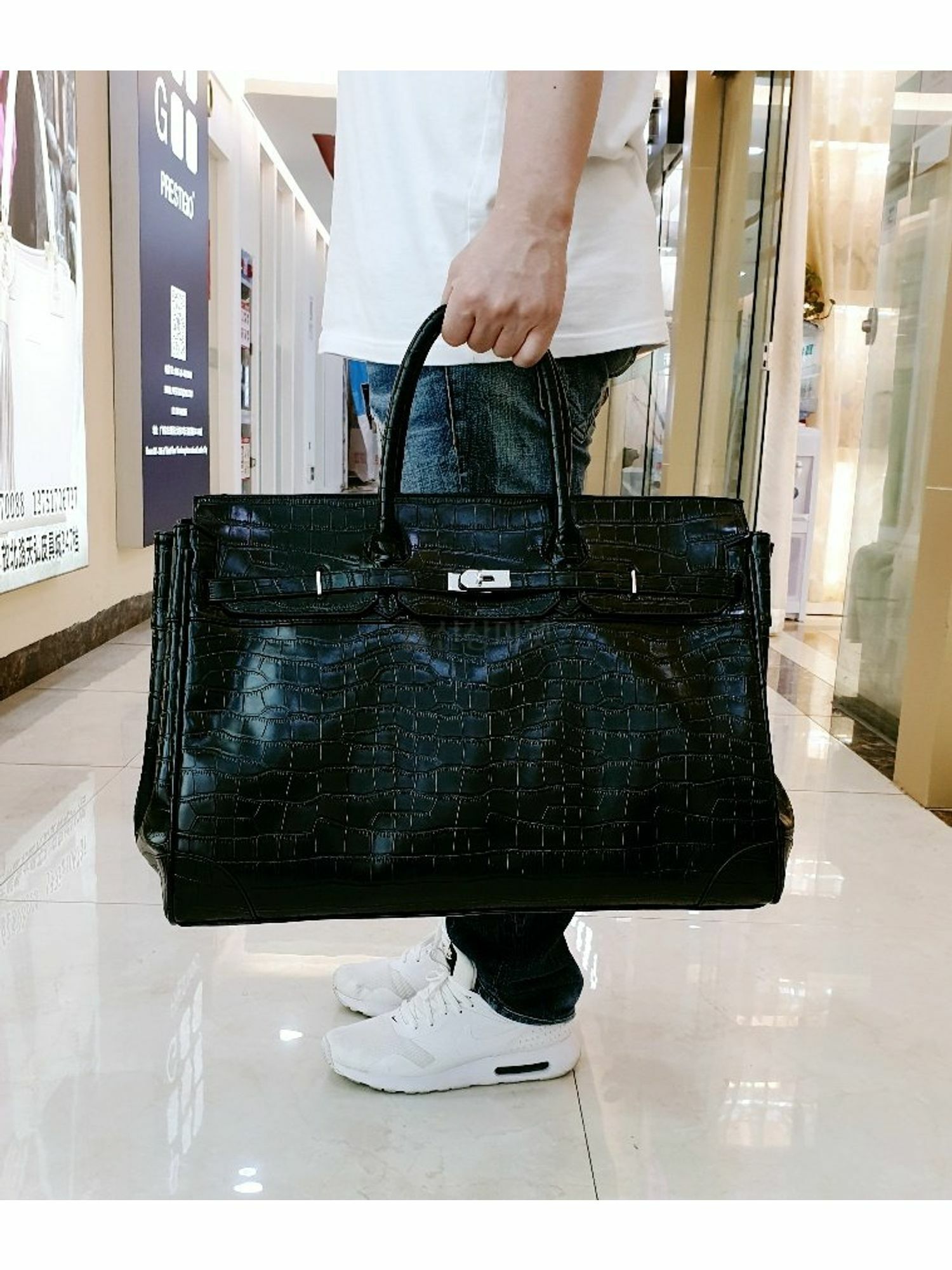 鱷魚紋皮革鉑金包 波士頓包