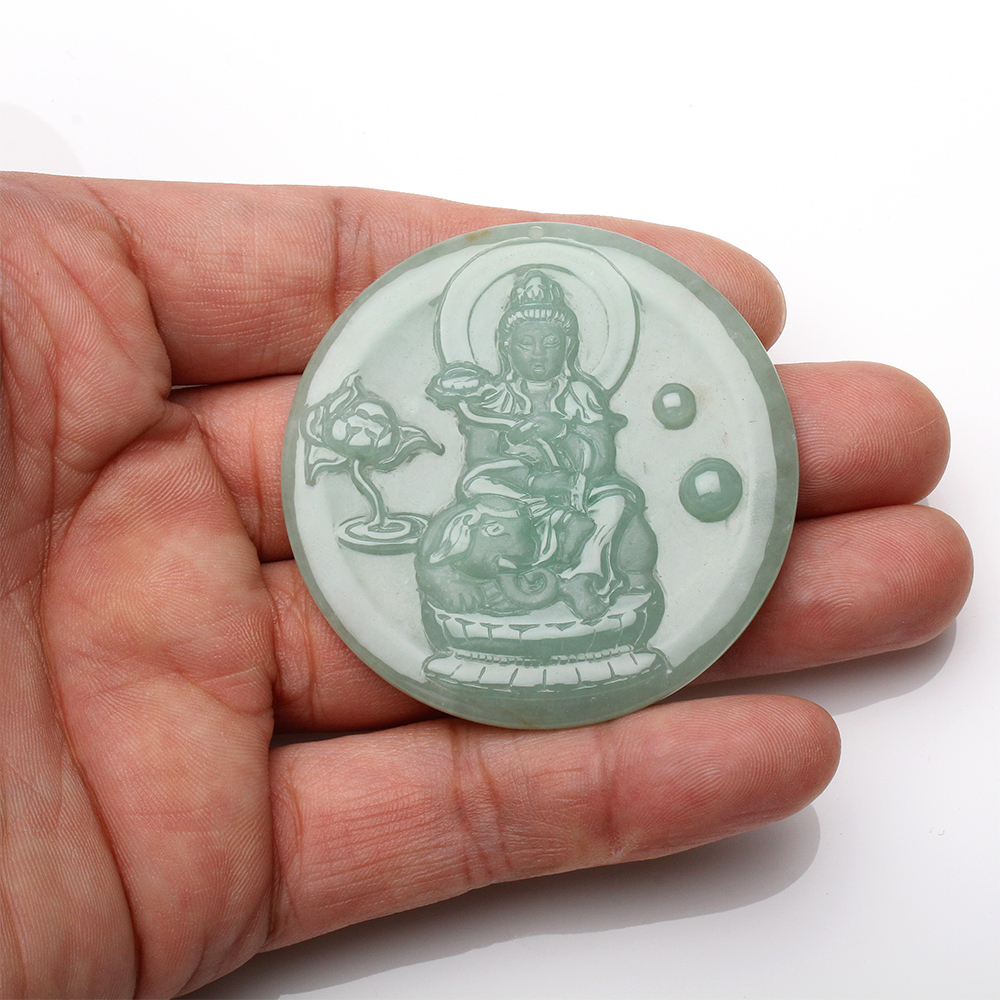 【雅紅珠寶】天然湖水綠翡翠項鍊-普賢菩薩-N0342