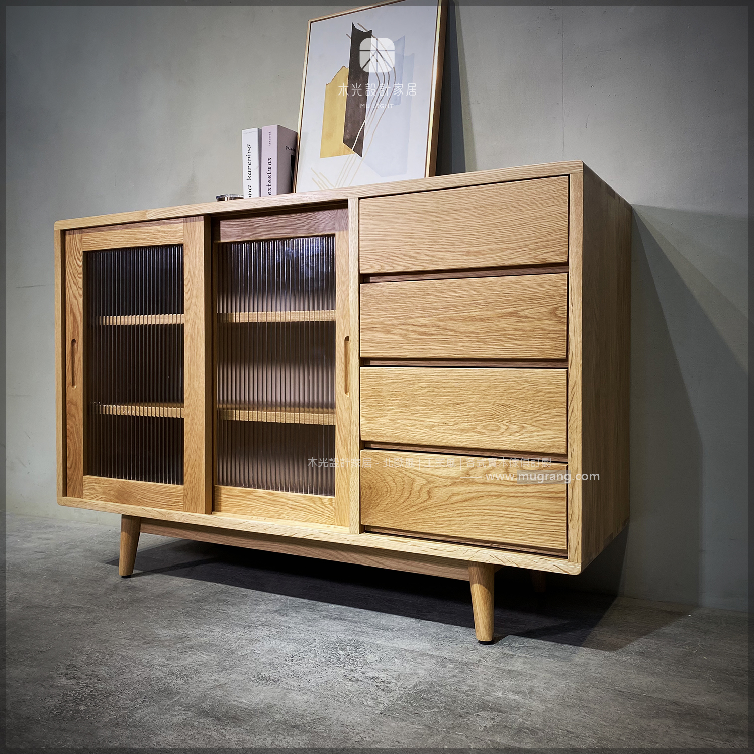 Esther-白橡木長虹玻璃滑門櫃|可訂製