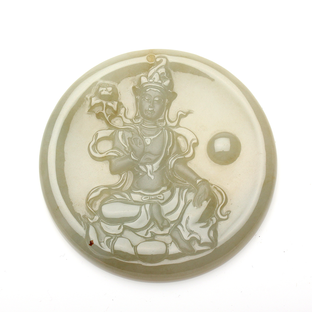 【雅紅珠寶】天然金黃翡翠項鍊-觀世音菩薩-臥蓮觀音-手持蓮花-N0347