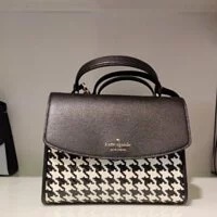 [S] KATE SPADE K8131 WOVEN HOUNDSTOOTH TOP HANDLE SATCHEL,BLACK MULTI, 196021119682 (SKS234)