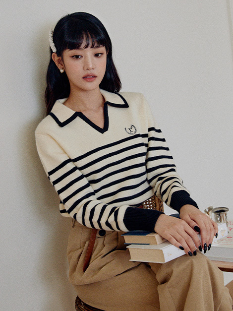 ROLAROLA COLLAR STRIPE KNIT