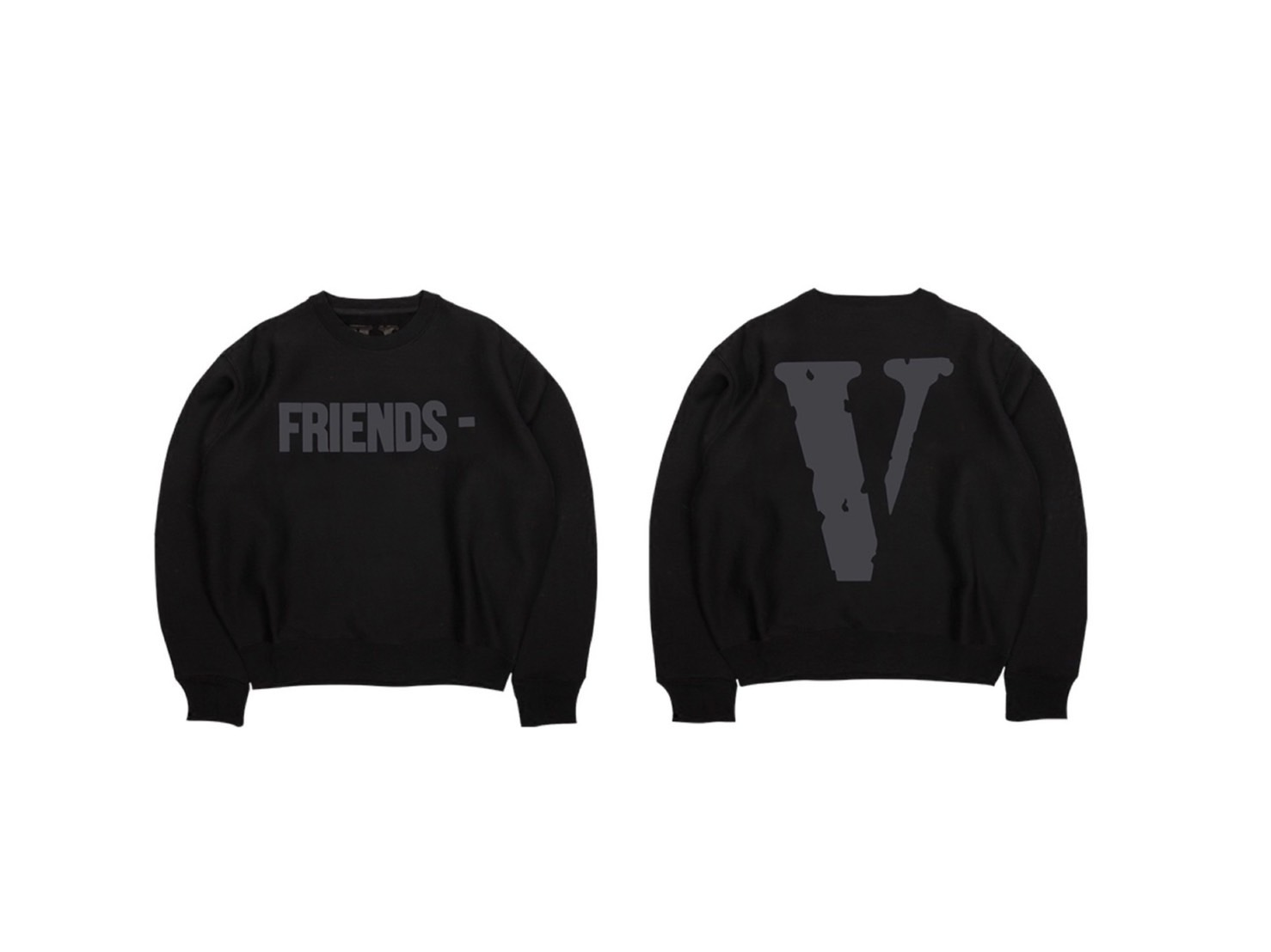 VLONE FRIENDS Black Grey Logo Sweatshirt Long Sleeves