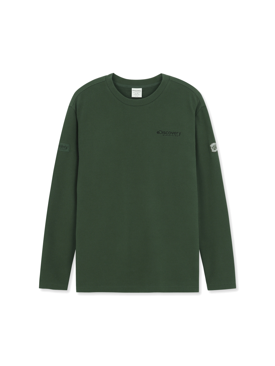 Discovery 針織合身 小LOGO 長袖 大學T 綠色 男