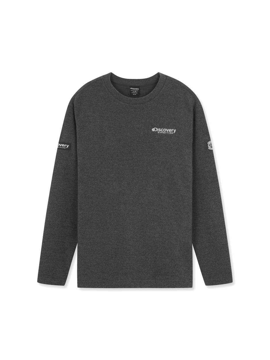 Discovery 針織合身 小LOGO 長袖 大學T 灰色 男