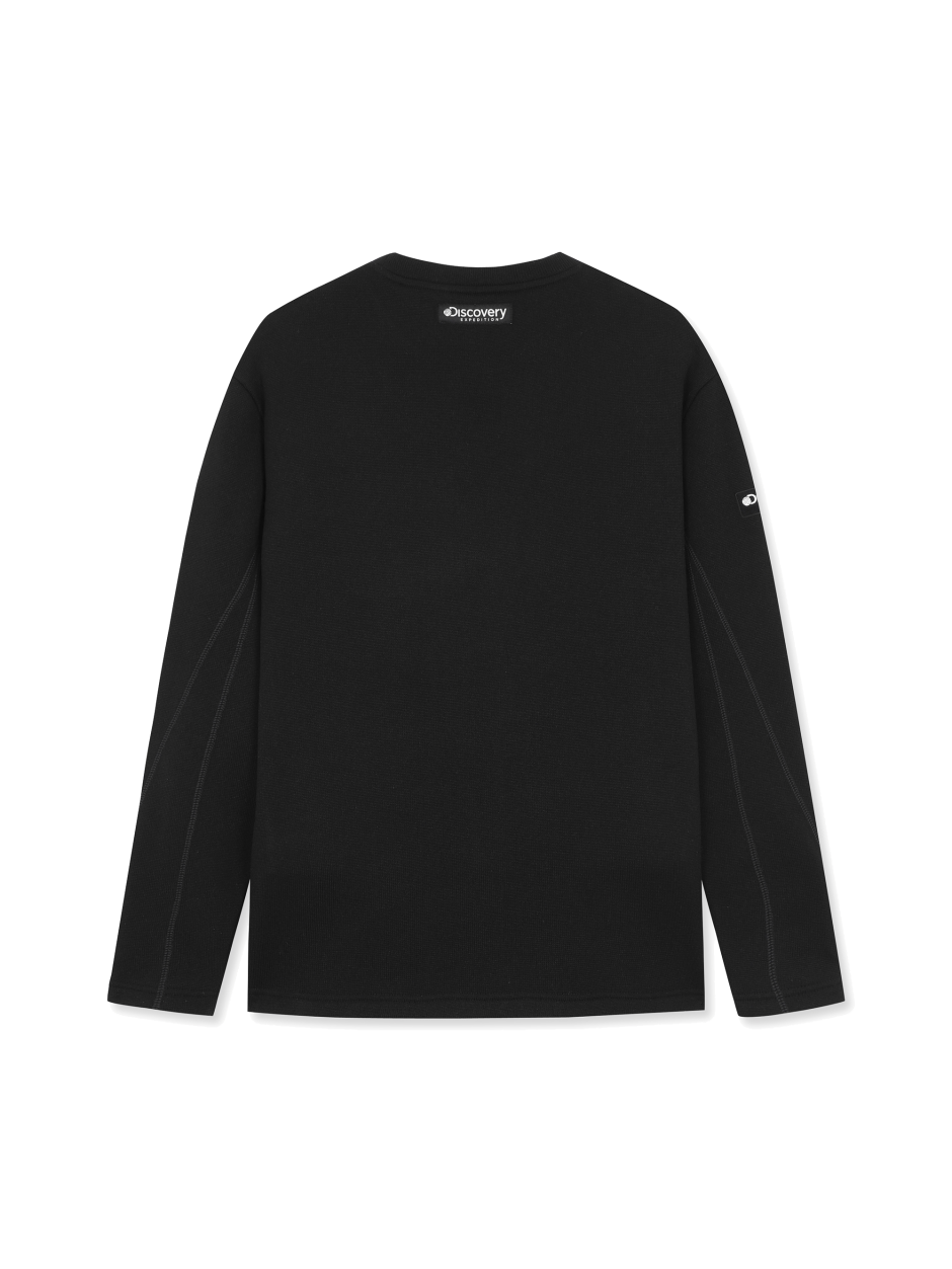 Discovery 針織合身 側邊LOGO 長袖 大學T 黑色 男