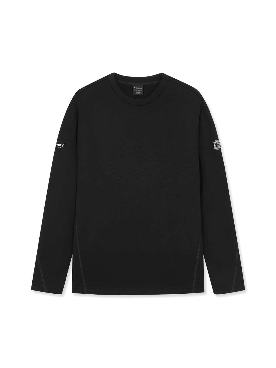 Discovery 針織合身 側邊LOGO 長袖 大學T 黑色 男