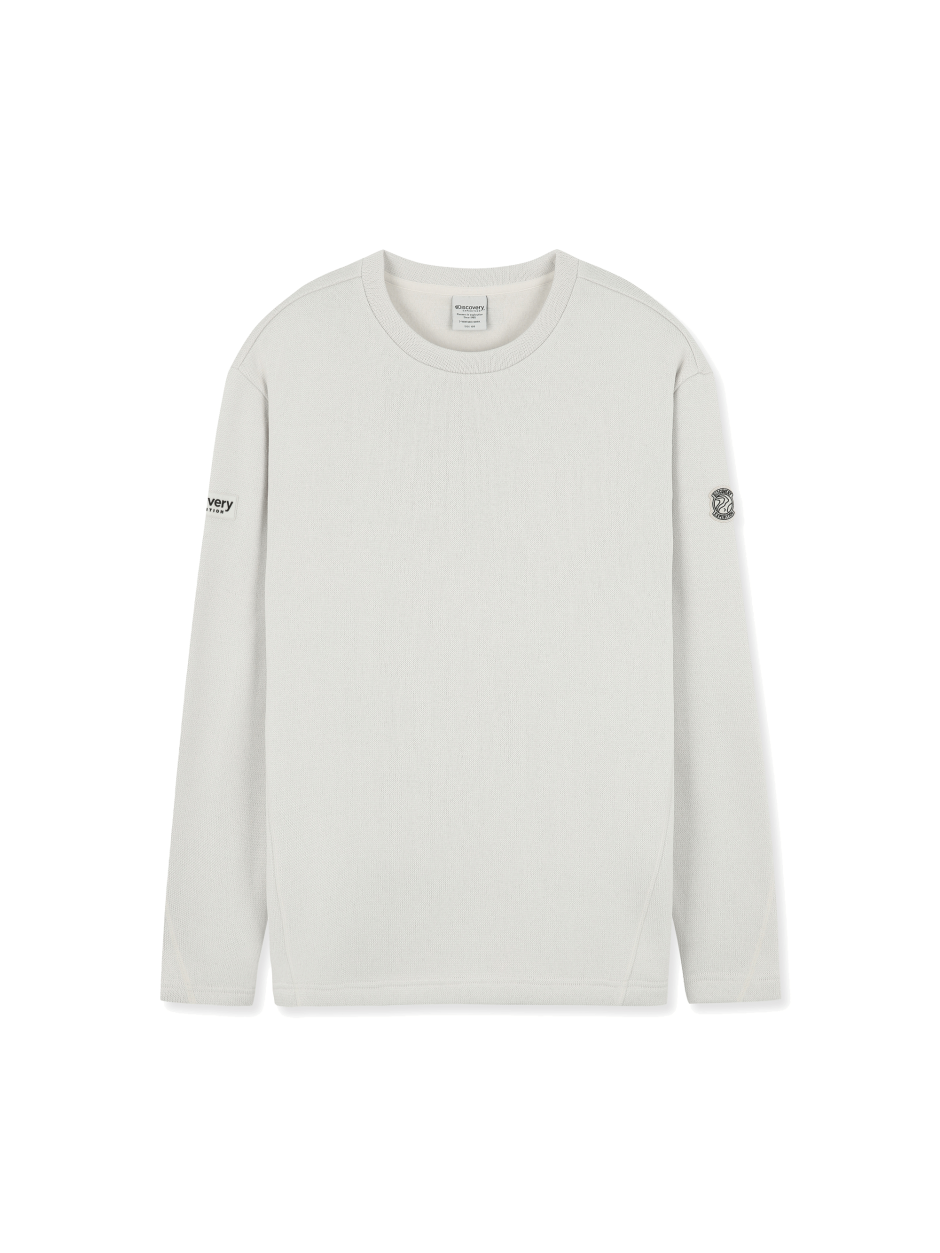 Discovery 針織合身 側邊LOGO 長袖 大學T 白色 男