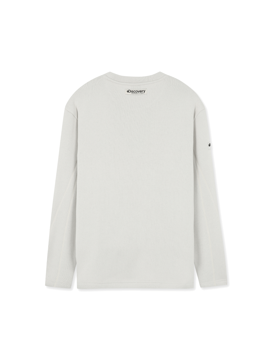 Discovery 針織合身 側邊LOGO 長袖 大學T 白色 男