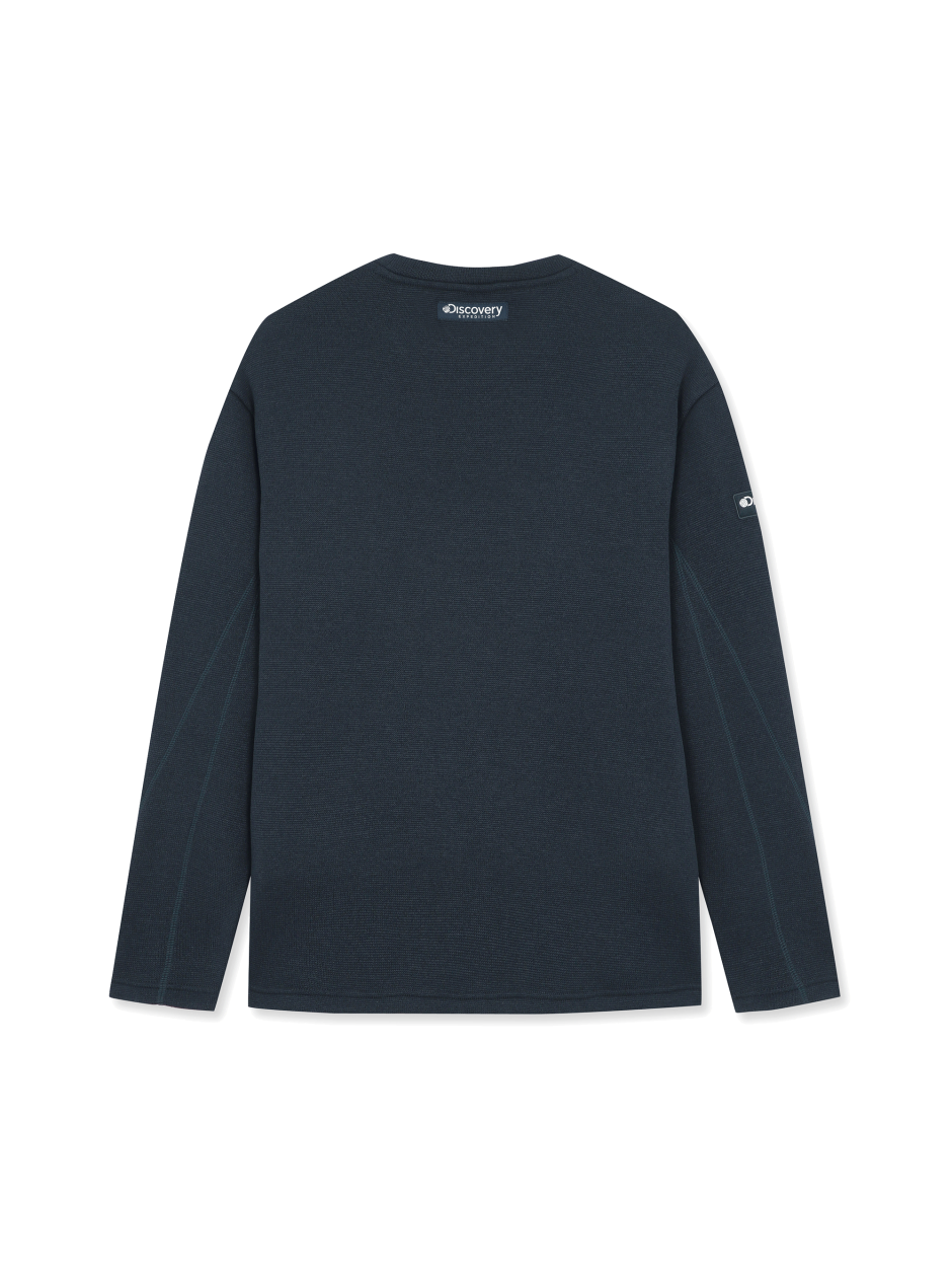 Discovery 針織合身 側邊LOGO 長袖 大學T 藍色 男