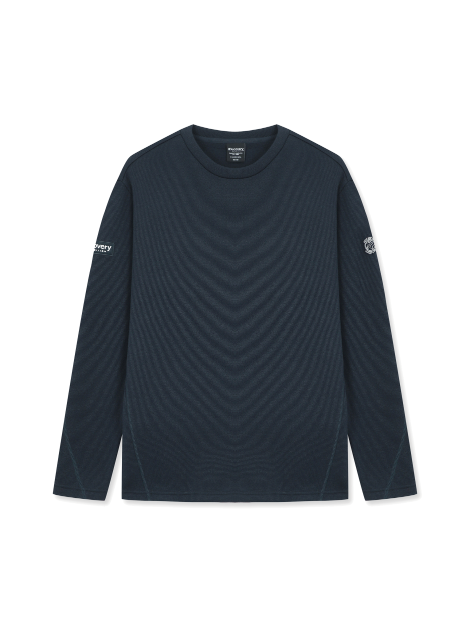 Discovery 針織合身 側邊LOGO 長袖 大學T 藍色 男