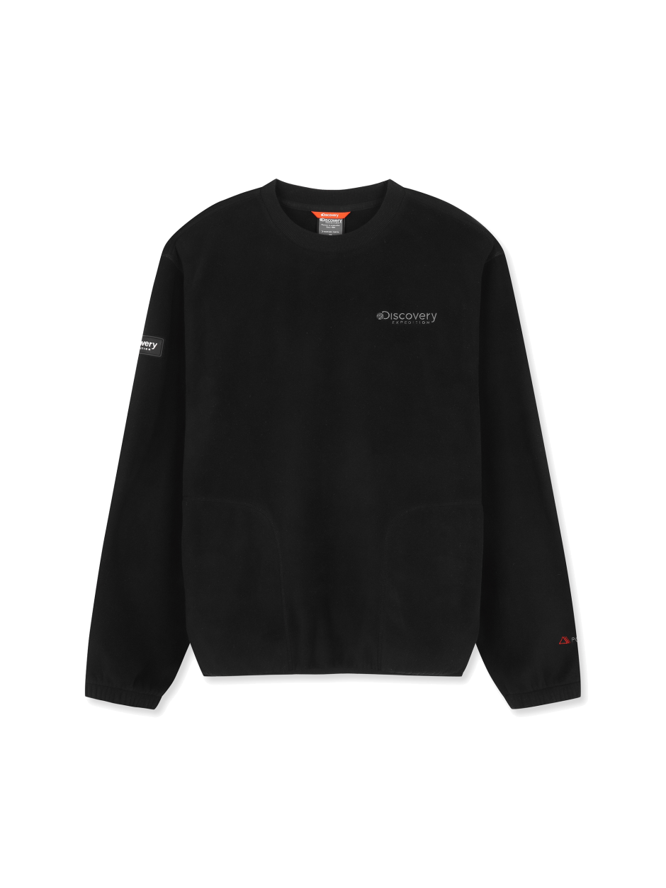 Discovery 抓絨 小LOGO 長袖 大學T 黑色 男