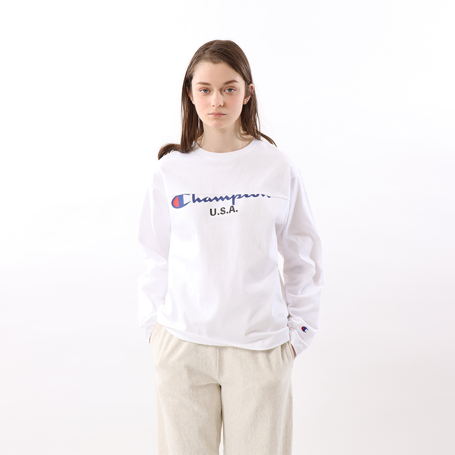 女款-CASUAL草寫印花LOGO長袖上衣-白色（CW-W406-010）