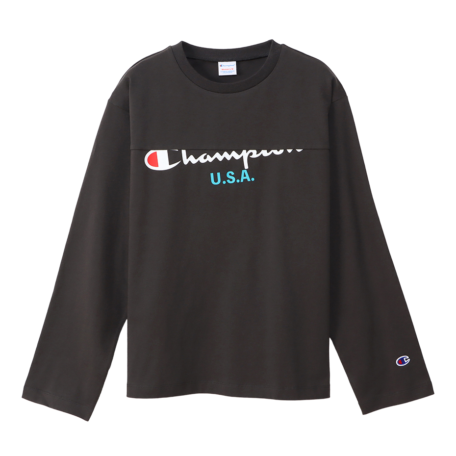 女款 -CASUAL草寫印花LOGO長袖上衣-黑色（CW-W406-055）