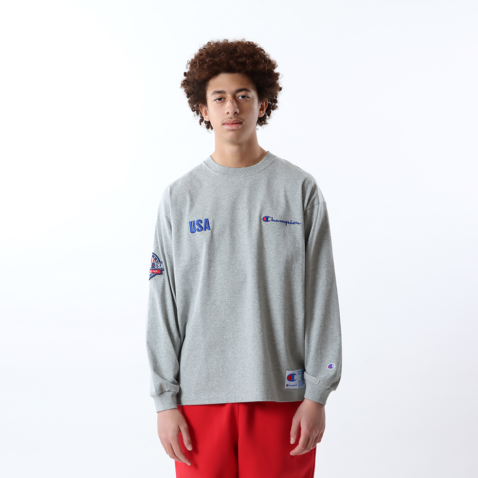 男款- AS刺繡Logo長Tee-灰色（C3-W421-070）