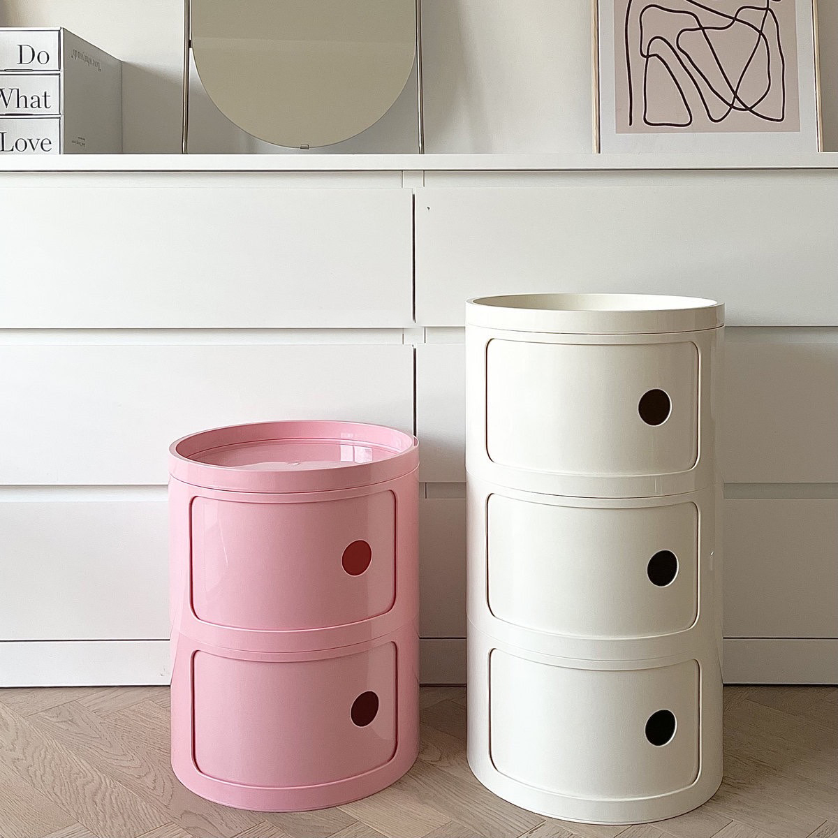北歐風多層式拉門圓筒收納櫃擺件 / 2色