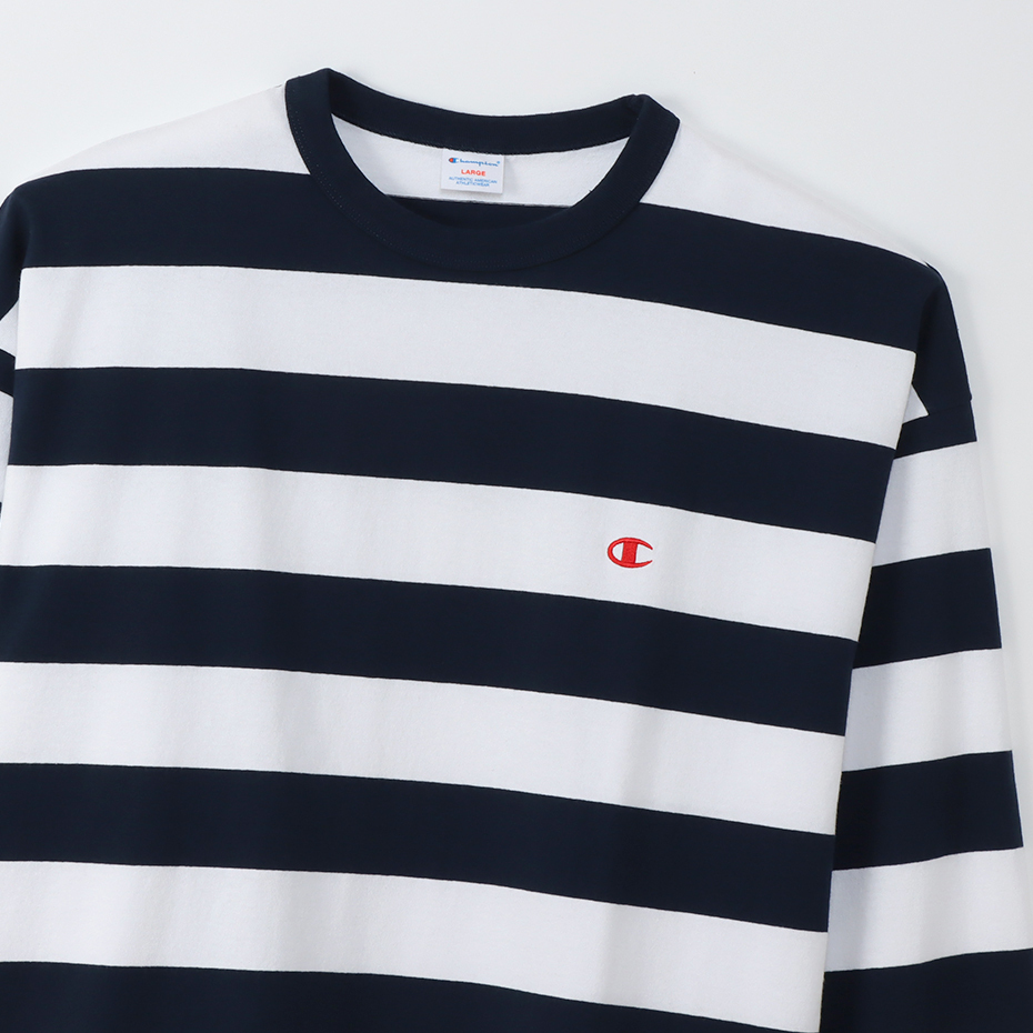 男款-CASUAL條紋長袖上衣-深藍（C3-W418-370）