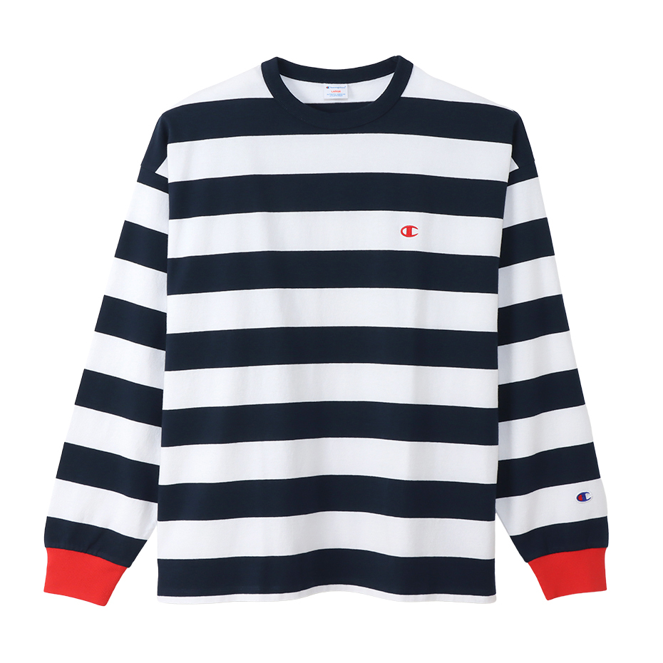 男款-CASUAL條紋長袖上衣-深藍（C3-W418-370）