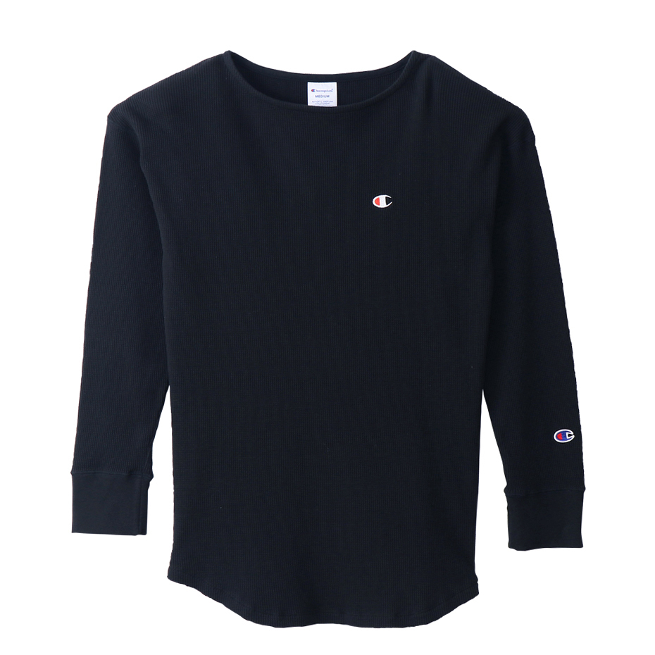 女款- 小C LOGO 華夫格 圓領長袖上衣-黑（CW-S414-370）