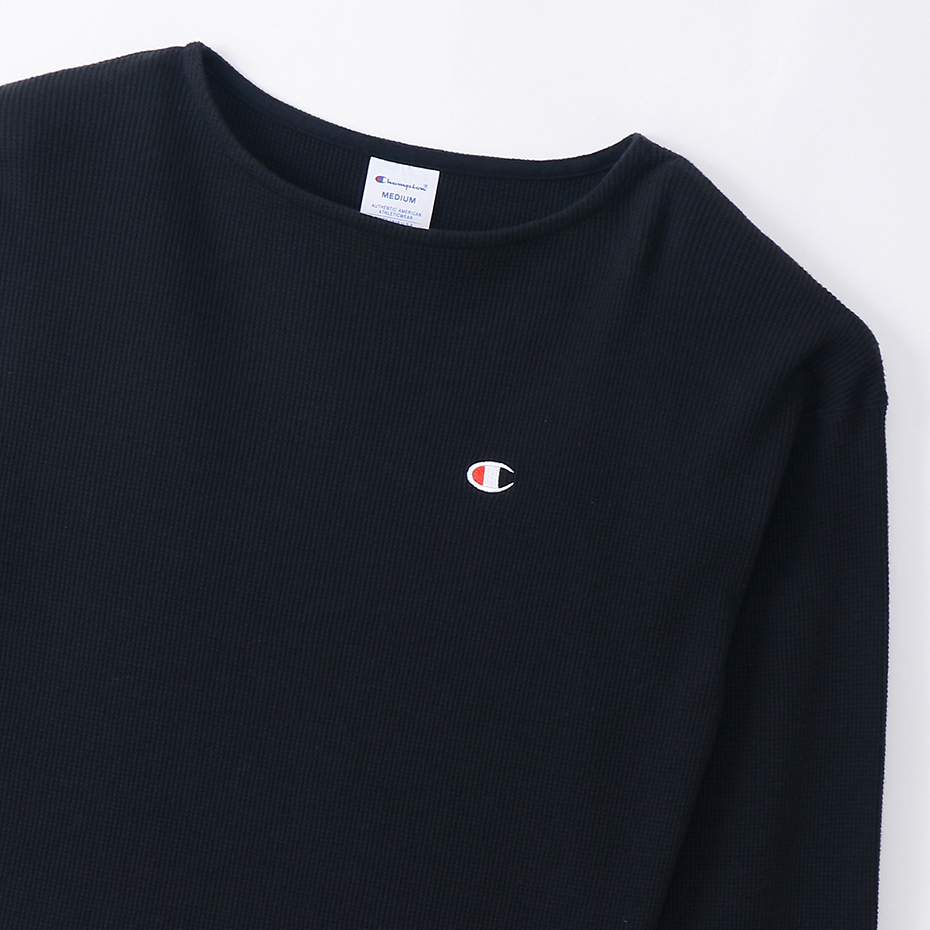 女款- 小C LOGO 華夫格 圓領長袖上衣-黑（CW-S414-370）