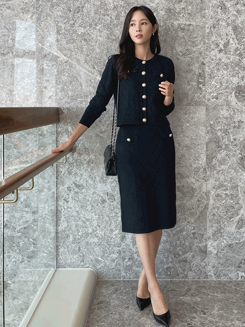 氣質針織套裝(暗海軍藍色) [ Free ]