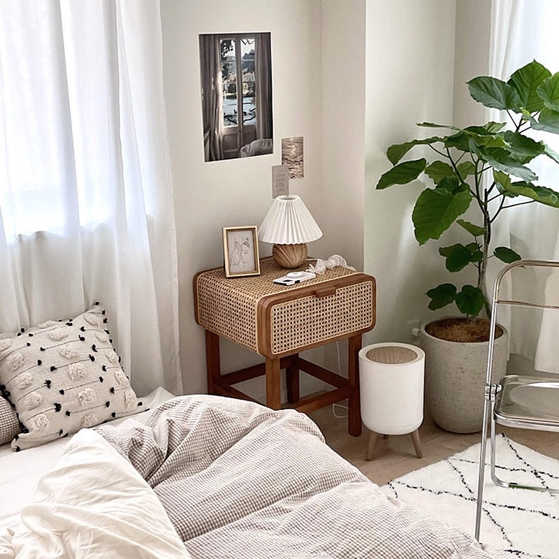 木色按壓式桌腳圓筒垃圾桶