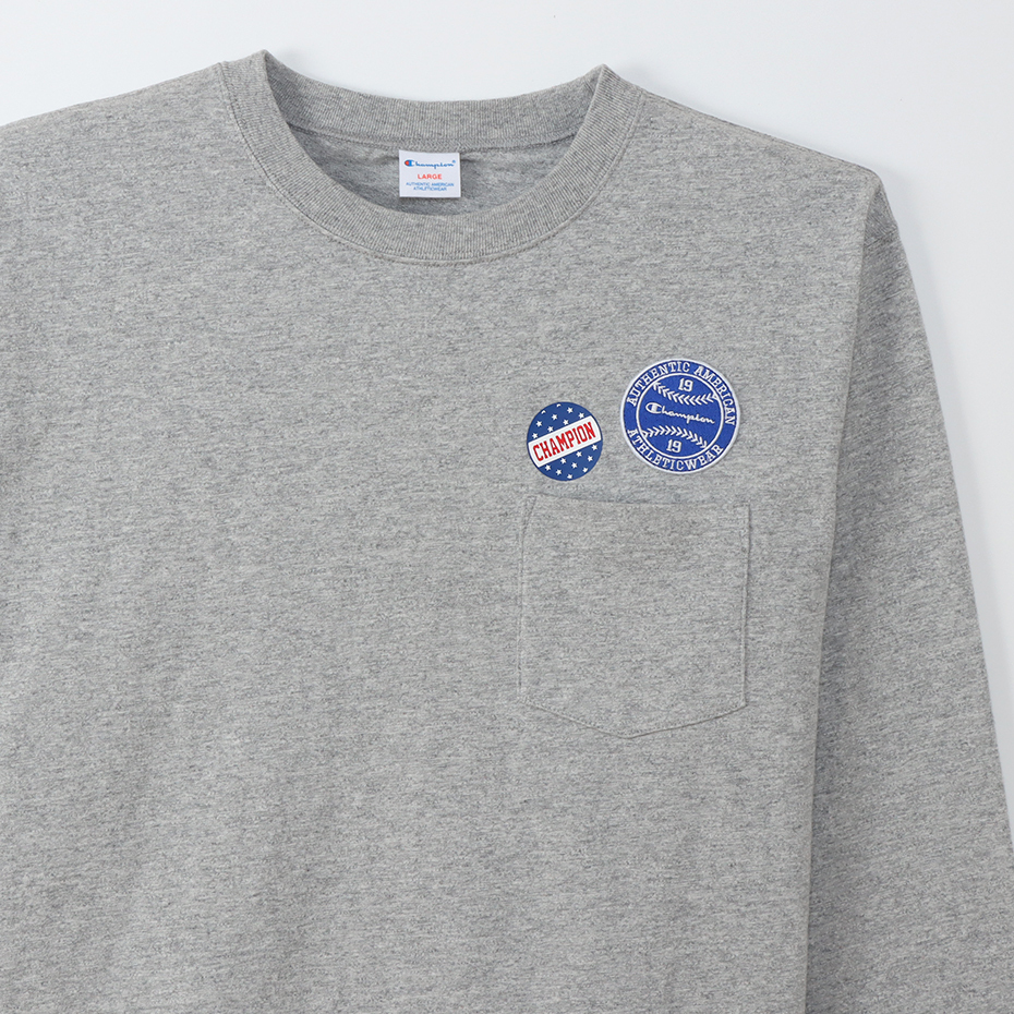 男款-CASUAL棒球刺繡貼布長Tee-灰色（C3-W412-070）