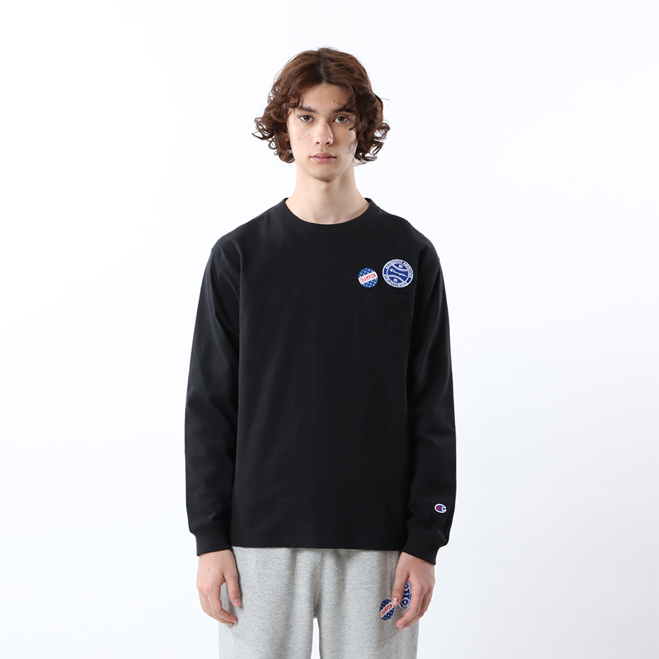 男款- CASUAL棒球刺繡貼布長Tee-黑色（C3-W412-090）