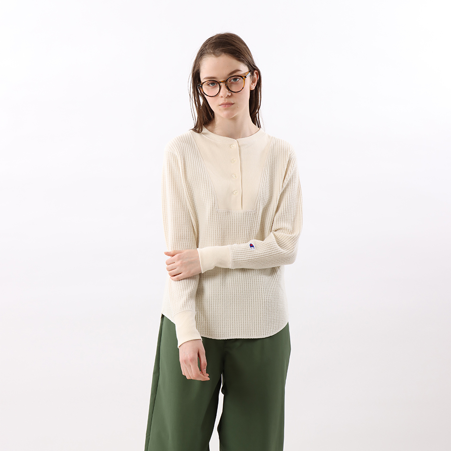 女款-CASUAL亨利領長袖Tee-米色（CW-W412-020）