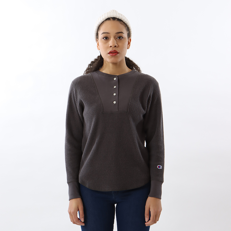 女款-CASUAL亨利領長袖Tee-灰色（CW-W412-055）