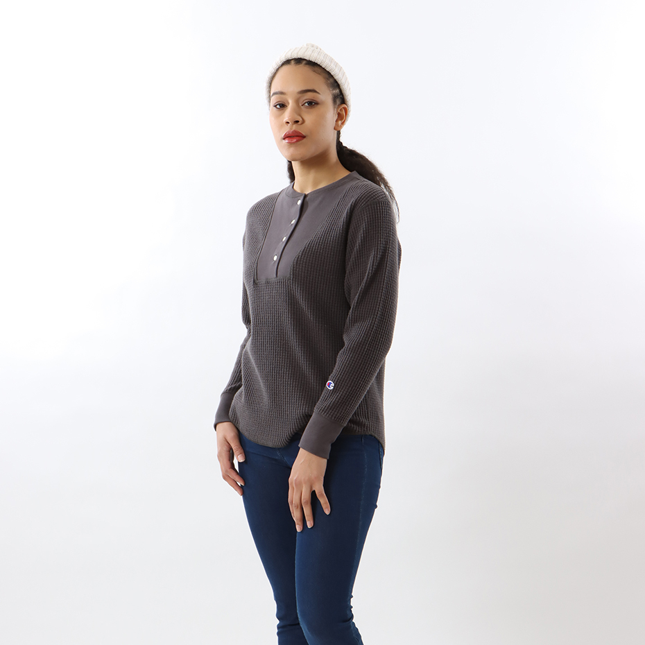 女款-CASUAL亨利領長袖Tee-灰色（CW-W412-055）