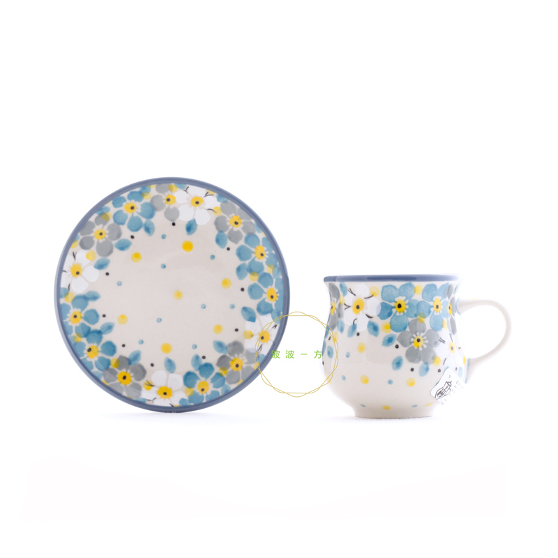 濃縮咖啡杯 杯盤組 100ml- 鄉村風 小藍花-白黃