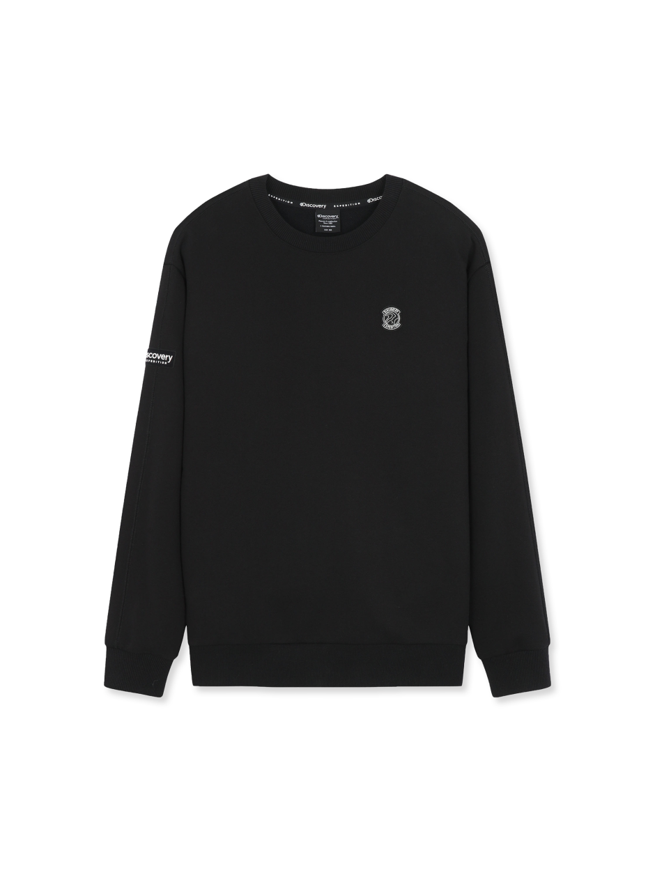 Discovery 素色 小圖騰 長袖 大學T 黑色 男