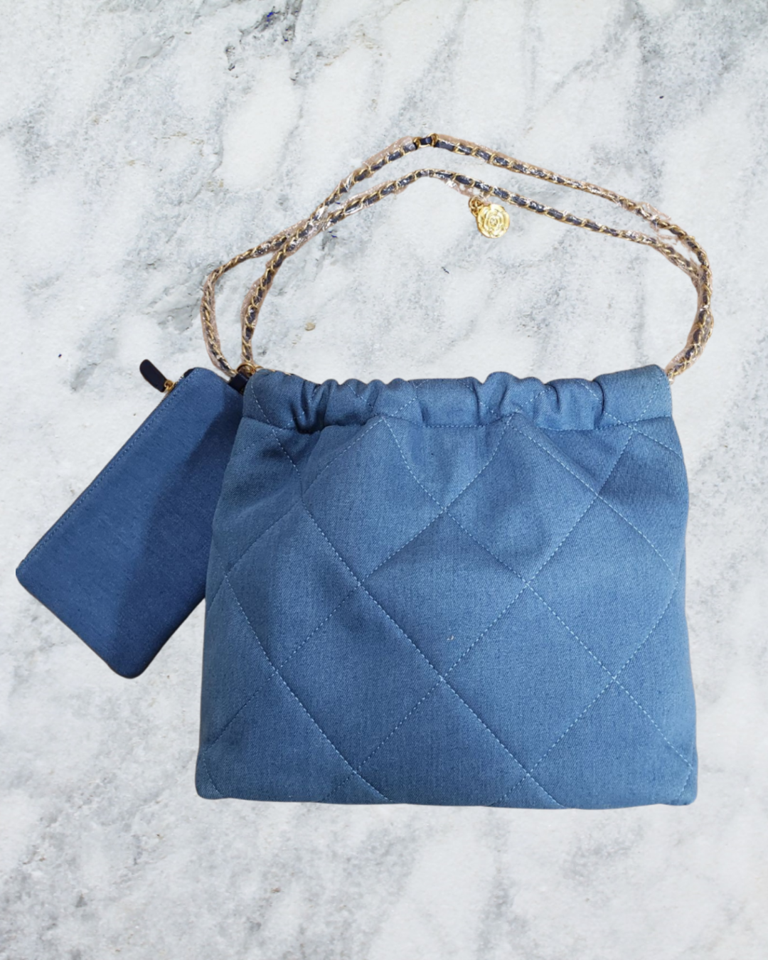 韓國金屬鏈牛仔布tote bag(KC364)