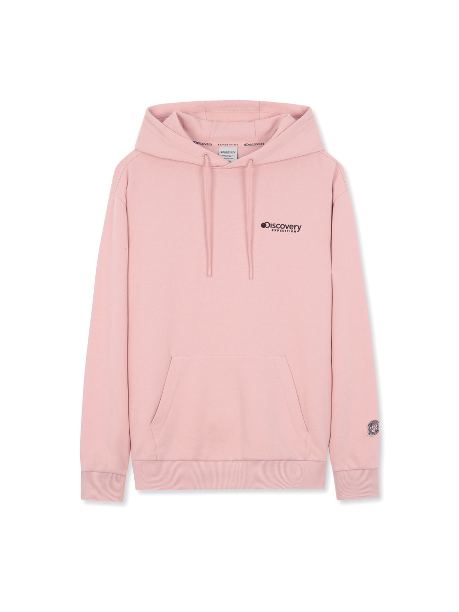 Discovery 經典款 小圖騰 長袖  帽T 粉色 男
