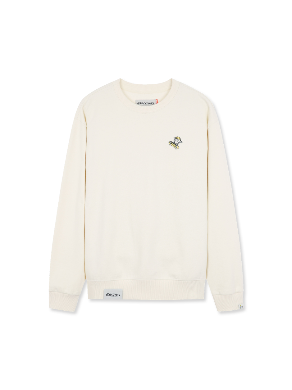 Decker Man 滑板彩色圖騰 長袖  大學T 象牙白 男