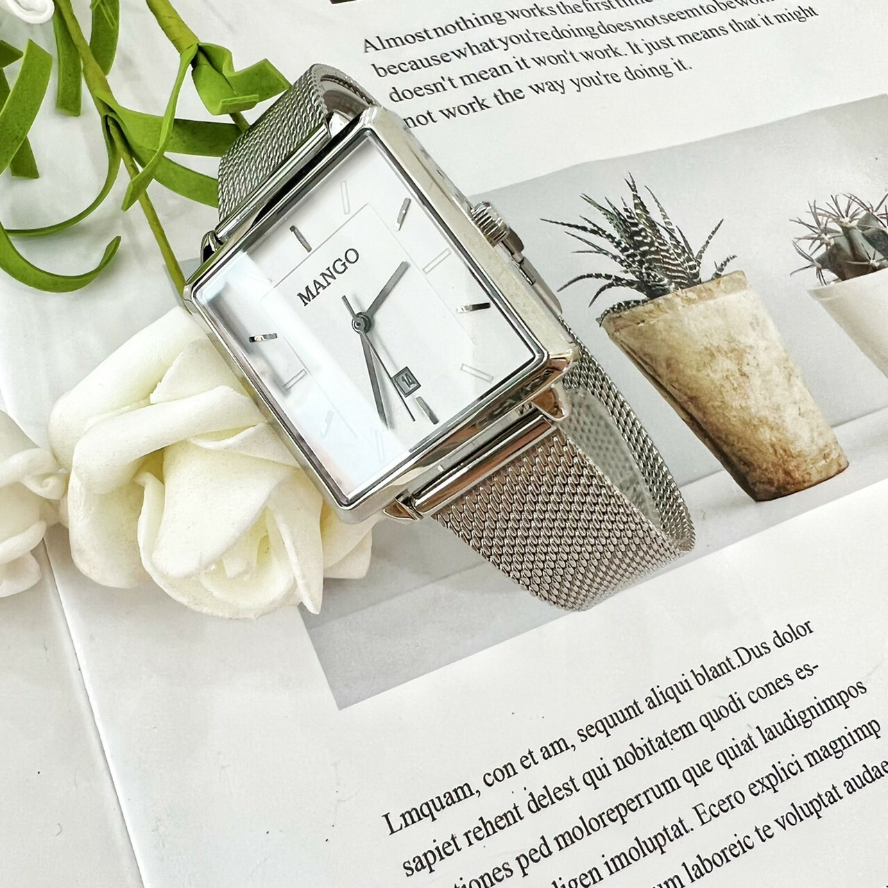 【MANGO】知性極簡方型不鏽鋼米蘭帶腕錶 MA6765L-80 28mm  現代鐘錶