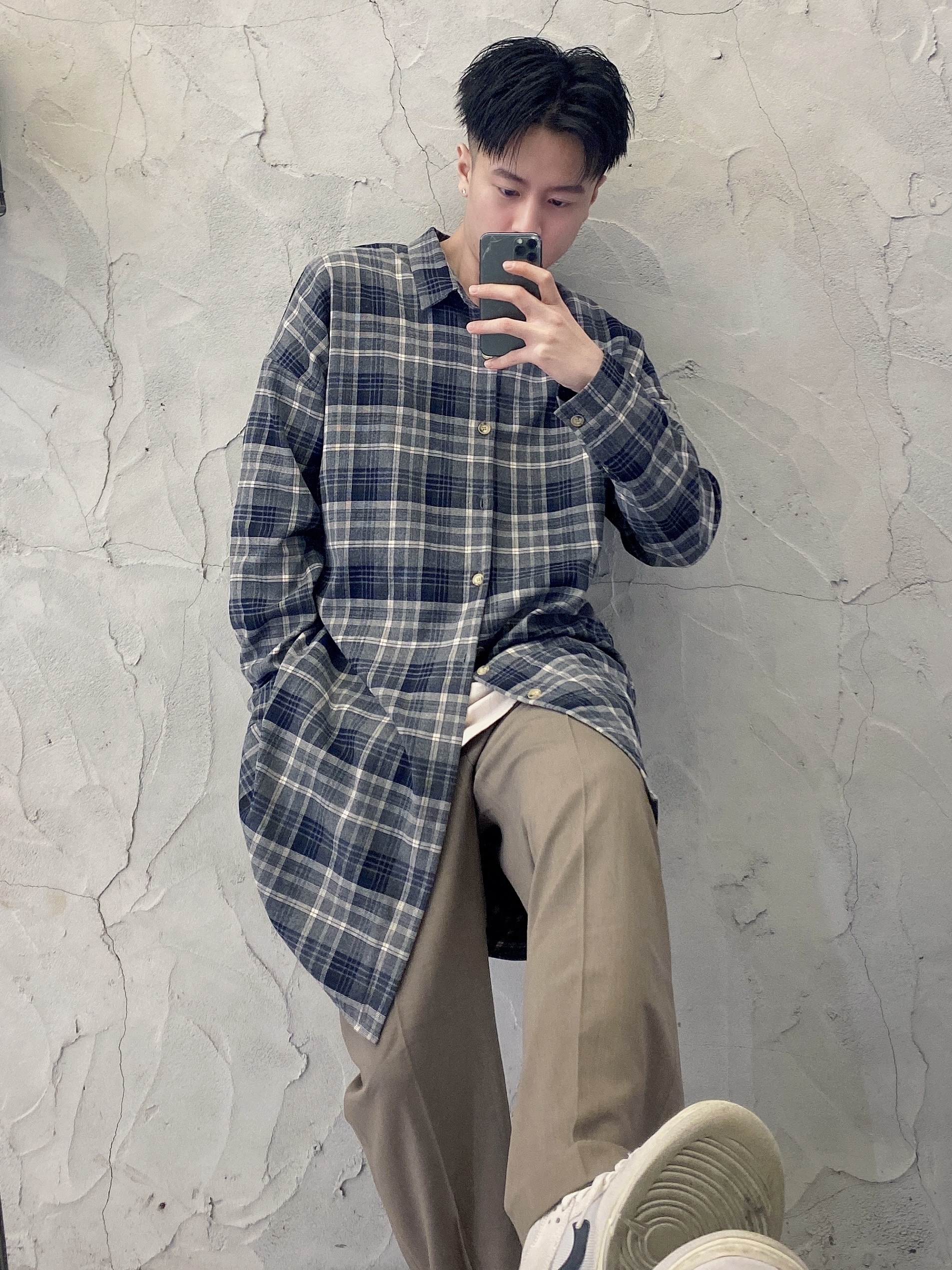 [Korea]格紋長版|一個尺寸 有口袋|兩個顏色