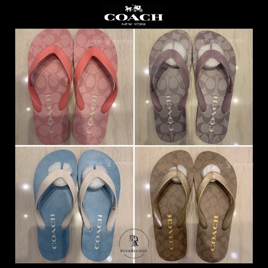 COACH 經典老花馬卡龍系列 人字夾腳拖鞋/涼拖鞋/防水/止滑