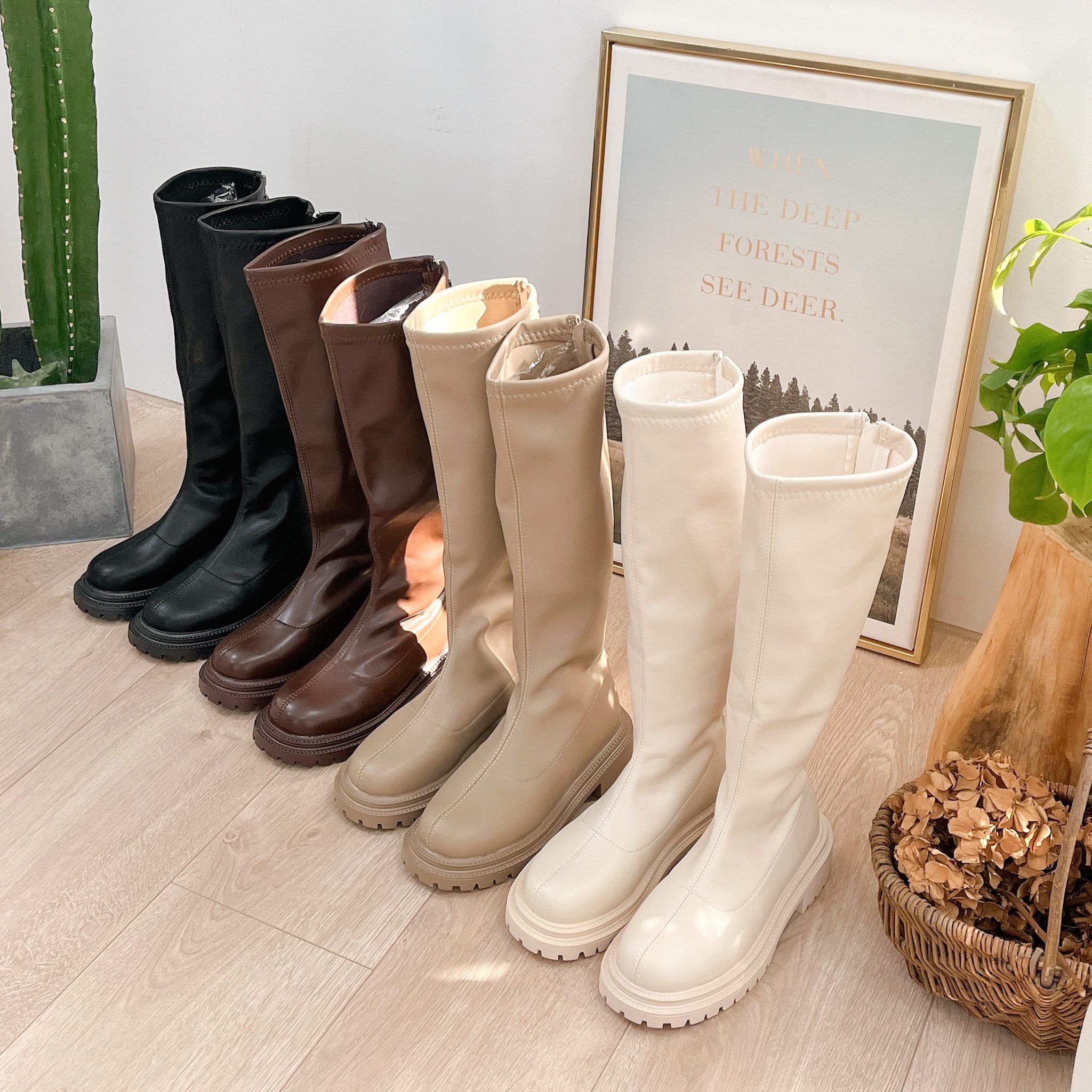 部份現貨🚚久站久走都OK！倫敦時尚百搭俐落純色PU高筒靴💕共4色