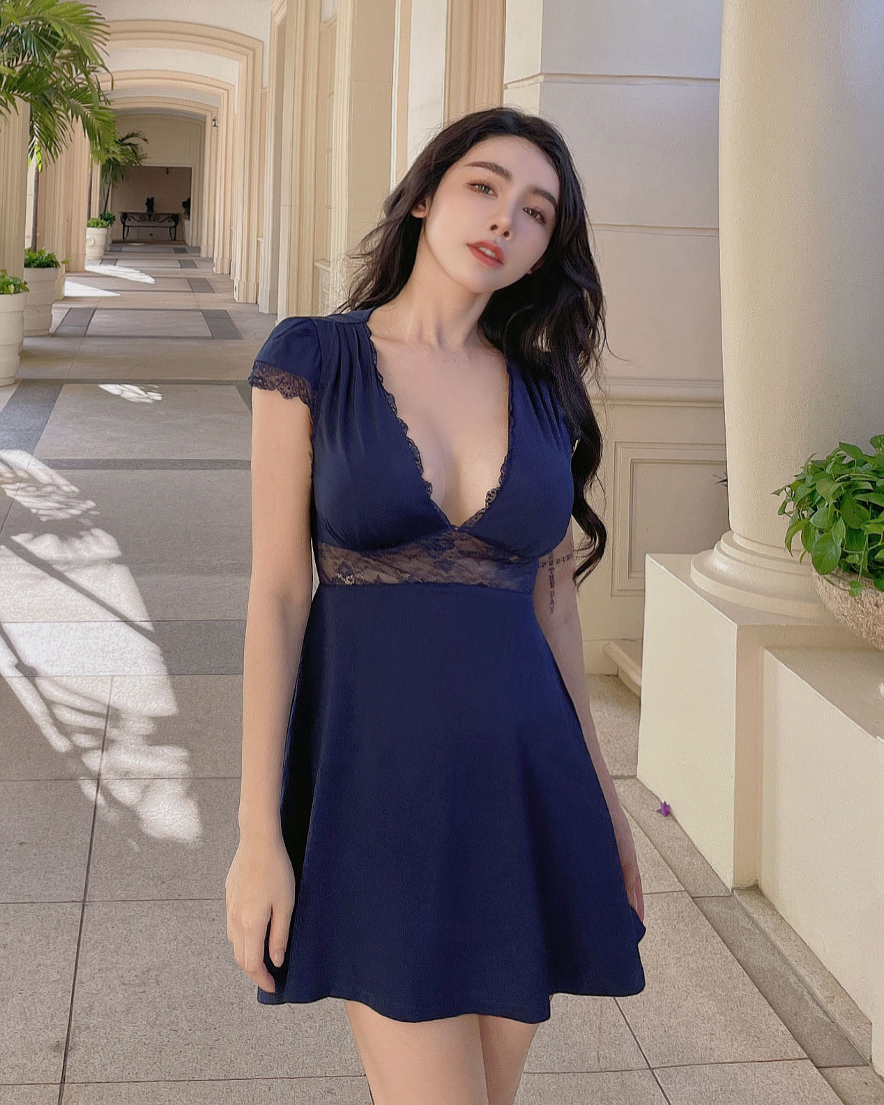 ⭒訂製-浪漫透視蕾絲小短袖傘洋