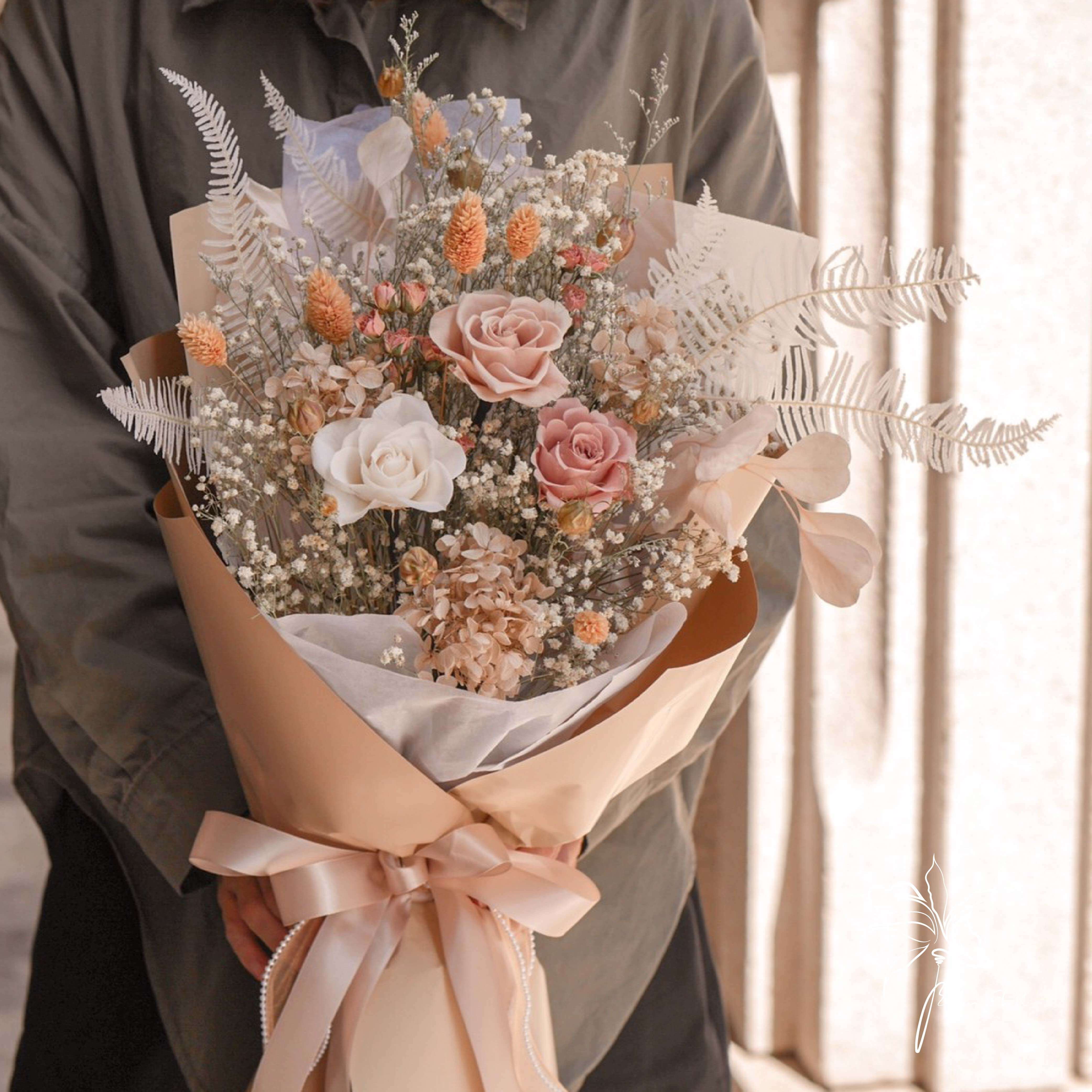 【牛奶糖霜】中型永生乾燥花束