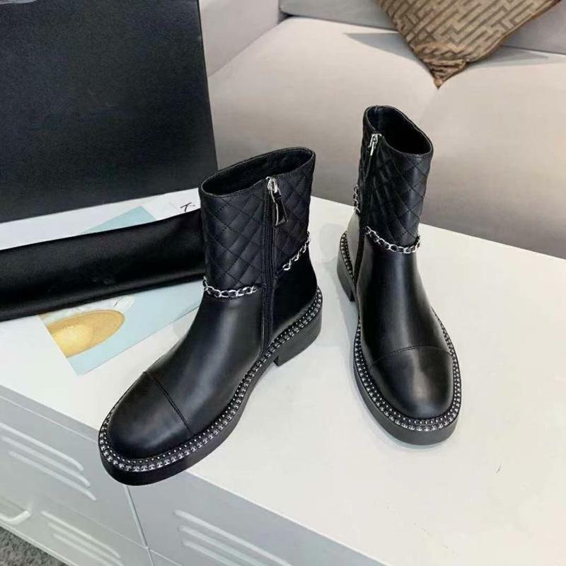 皮穿鏈小香風 小牛皮格紋靴(長靴/短靴)(35-40)