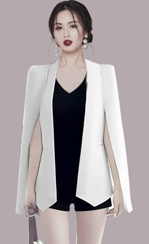 顯瘦斗篷西裝外套(白/黑)