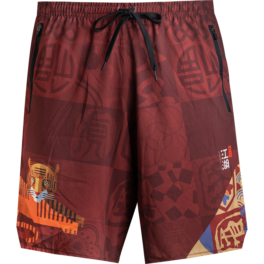 江湖跑堂《福虎生風》二合一運動短褲︱緋紅