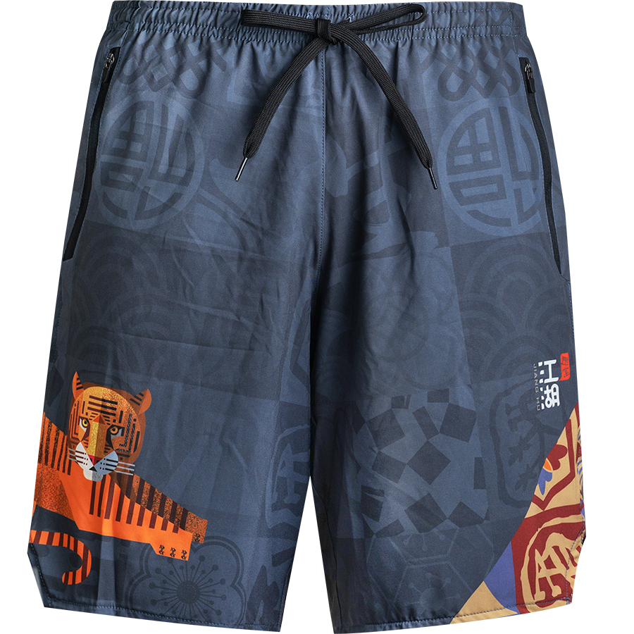 江湖跑堂《福虎生風》二合一運動短褲︱紺青