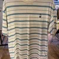 [S] WHO.A.U T-SHIRT WITH W STEVE EMBROIDERED HORIZONTAL STRIPES,KHAKI, WHRSBB481U-KHAKI (SWAU38)